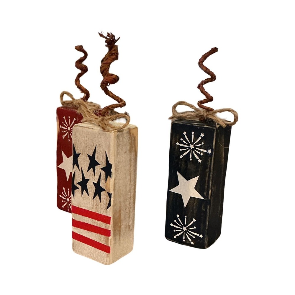 Patriotic Wooden Firecracker Blocks 4th of July Americana Tiered Tray Decor Set - Picture 5 of 7